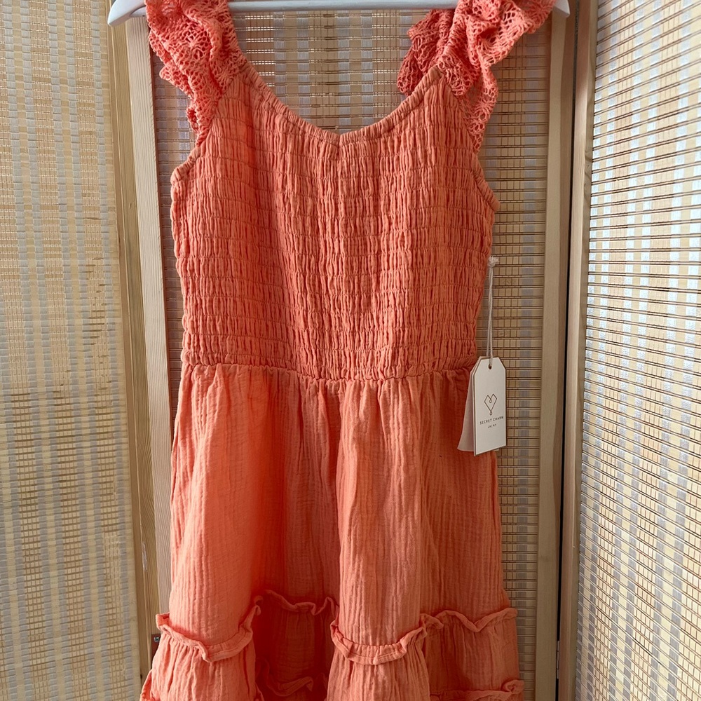 Coral Ruffled Smocked Sundress